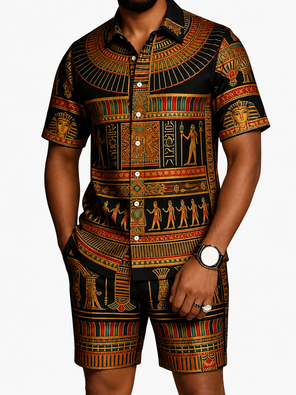 Men's African Print Short Sleeve Shirt and Pants Set