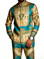 2026 Hot Selling Cross-Border Men's African Ethnic Print Casual Long-Sleeved Trousers Set