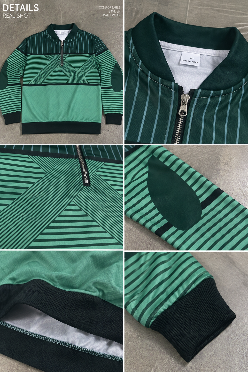 Men's Green Geometric Half-Zip Pullover