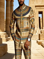2026 Hot Selling Cross-Border Men's African Ethnic Print Casual Long-Sleeved Trousers Set