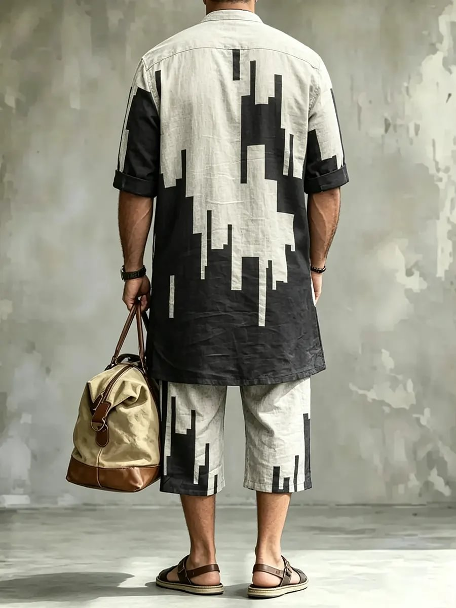 Men's Abstract Print Long Shirt and Cropped Pants Set product image 5