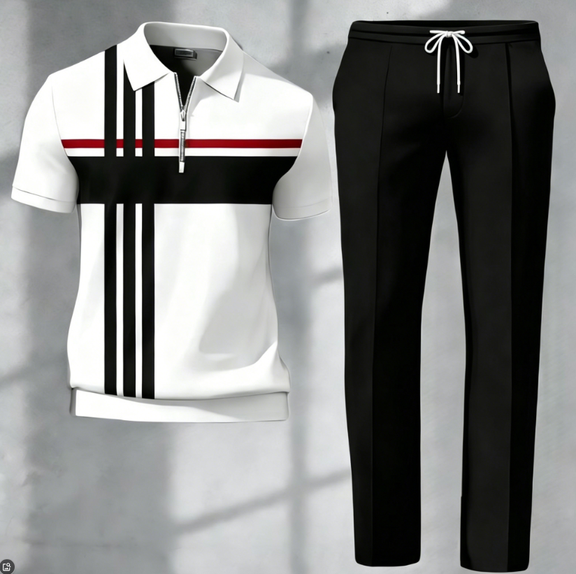 New Cross-Border Men's Casual Fashion Polo Shirt: Short-Sleeve, Collared, with Classic 3D Stripe Print