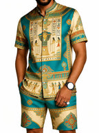 Men's African Print Short Sleeve Shirt and Pants Set