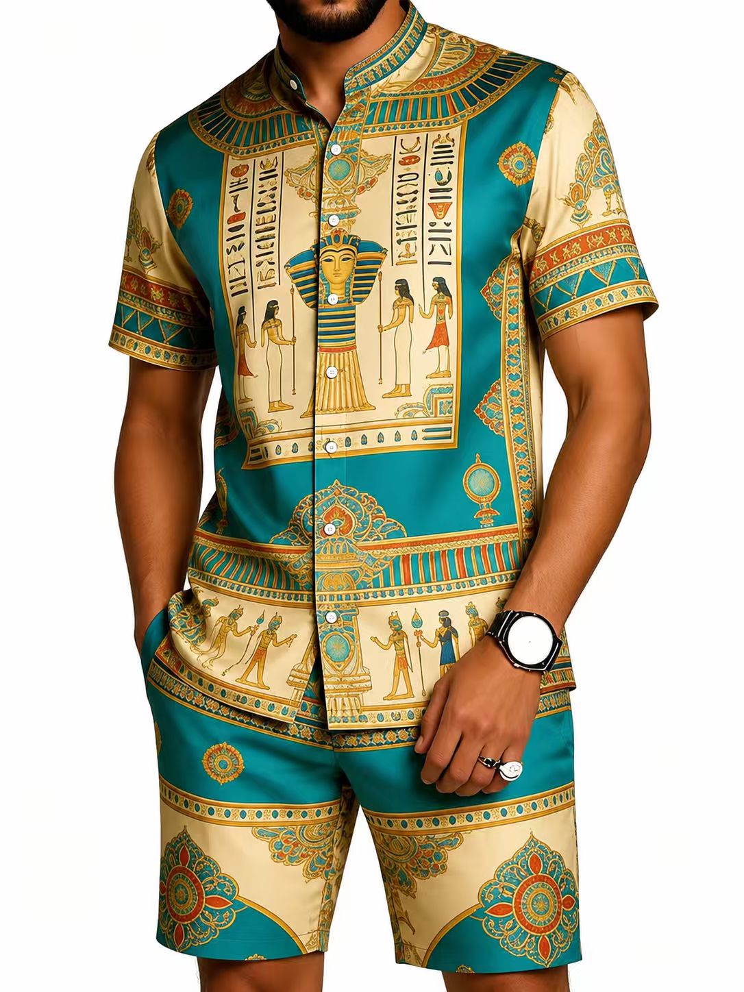 Men's African Print Short Sleeve Shirt and Pants Set