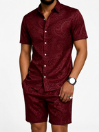 Men's Silver Paisley Short Sleeve Shirt & Shorts Set