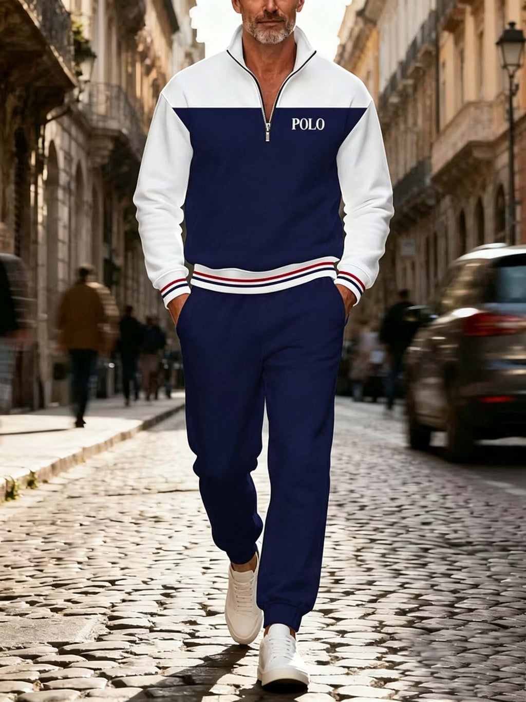 Men's Color Block Quarter-Zip Tracksuit Set
