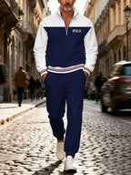 Men's Color Block Quarter-Zip Tracksuit Set