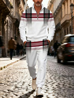 Men's Letter Patch Quarter Zip Tracksuit Set - Casual Pullover & Joggers