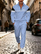 Men's Letter Patch Quarter Zip Tracksuit Set - Casual Pullover & Joggers