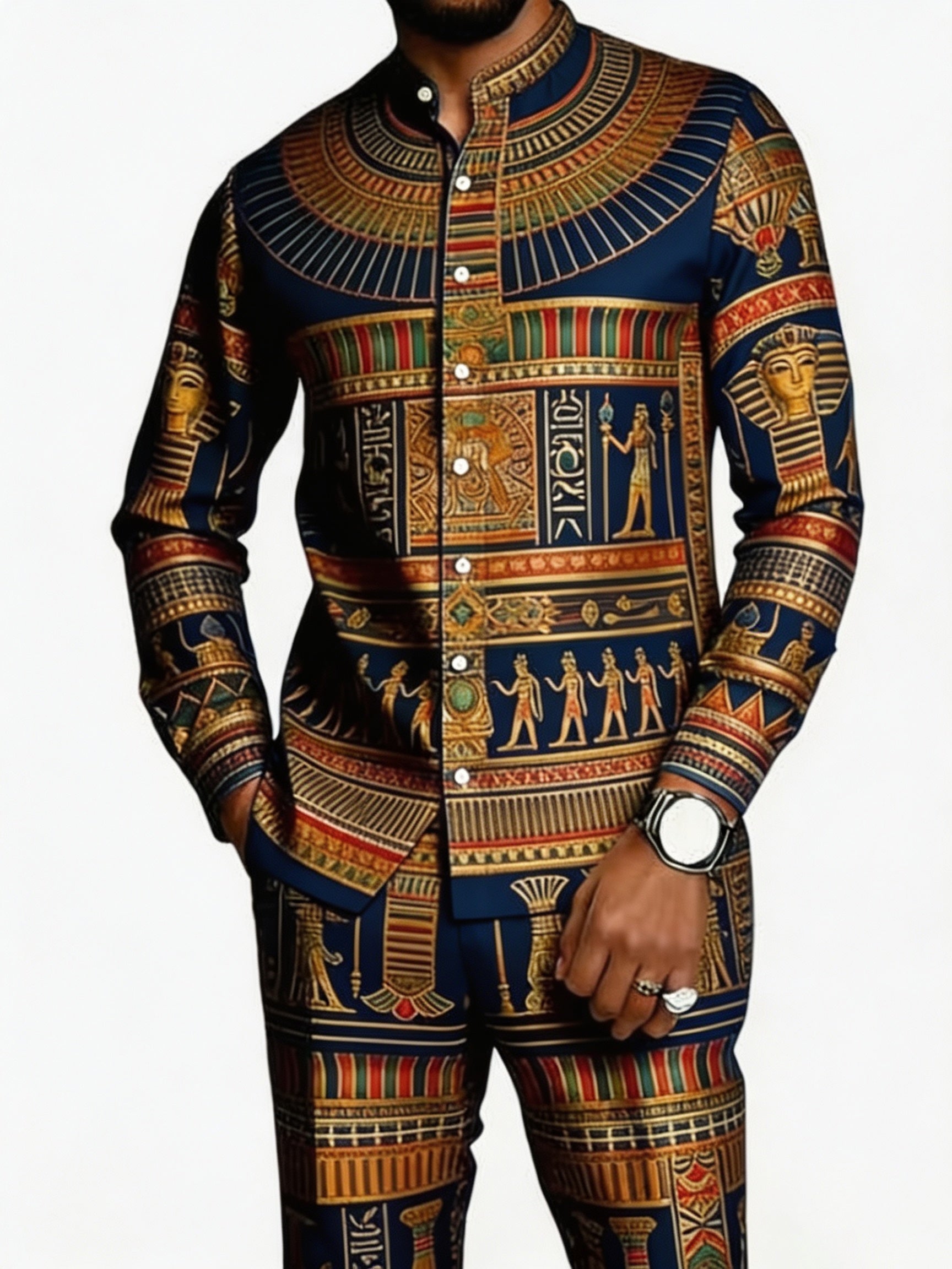 Men's African Print Long Sleeve Shirt and Pants Set
