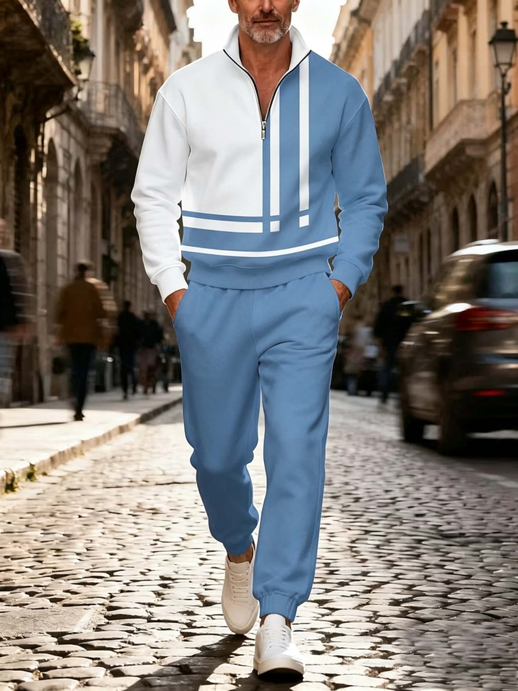 Men's Letter Patch Quarter Zip Tracksuit Set - Casual Pullover & Joggers