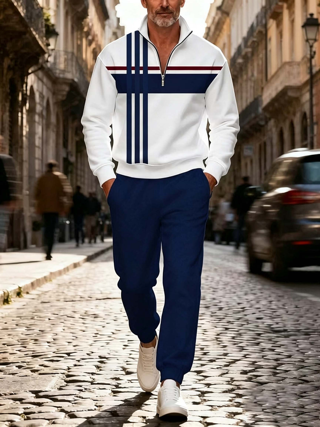 Men's Color Block Quarter-Zip Tracksuit Set
