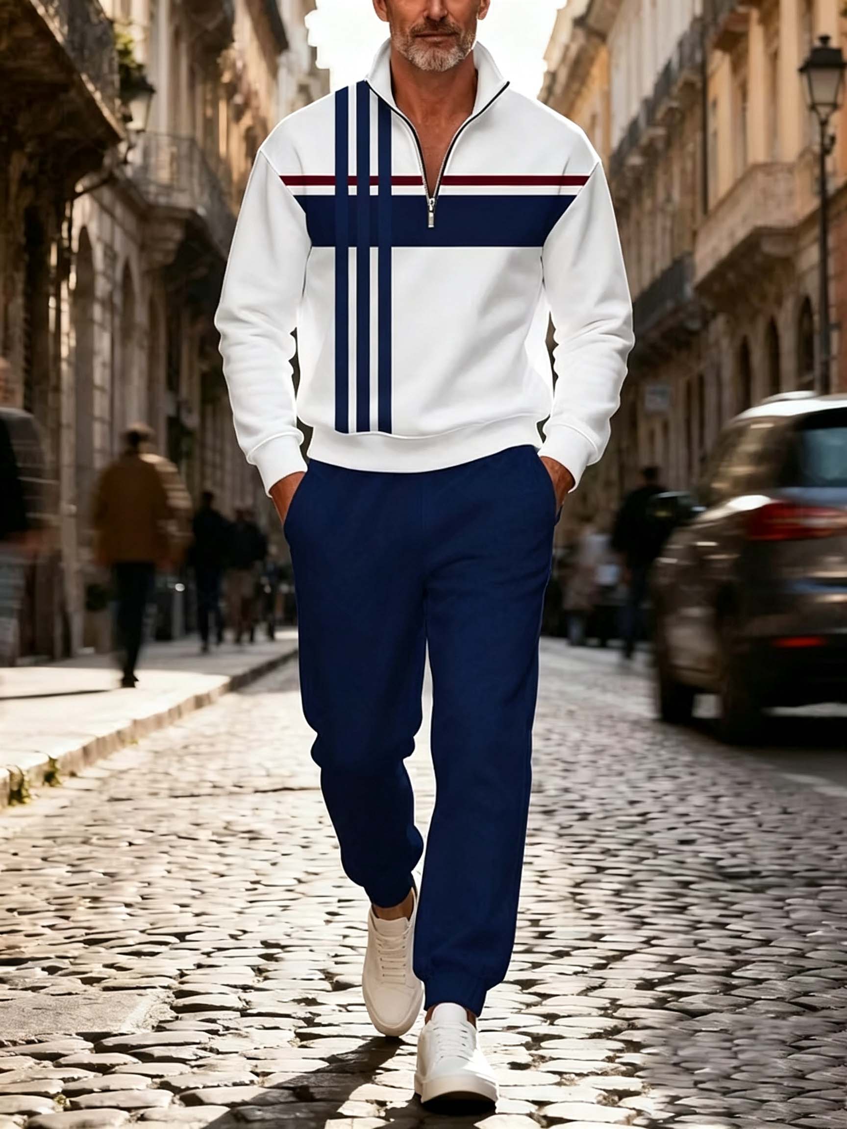 Men's Color Block Quarter-Zip Tracksuit Set