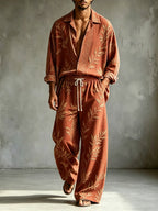 2026 New Men's Casual Printed Long-Sleeve Shirt and Pants Two-Piece Set