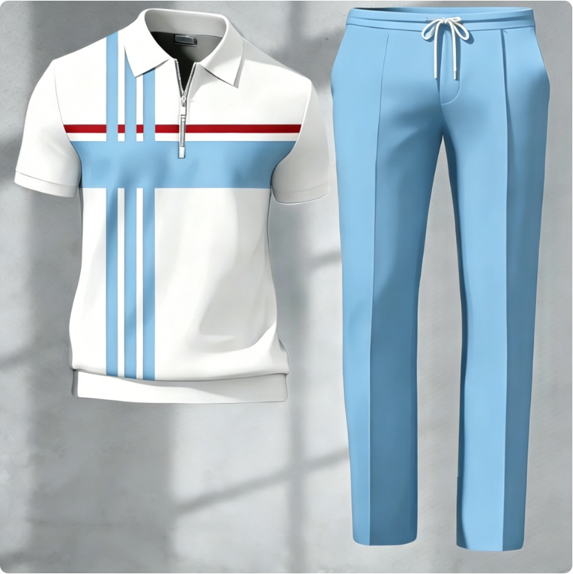 New Cross-Border Men's Casual Fashion Polo Shirt: Short-Sleeve, Collared, with Classic 3D Stripe Print