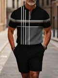 Men's half-zip polo shirt and shorts matching set
