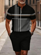 Men's half-zip polo shirt and shorts matching set
