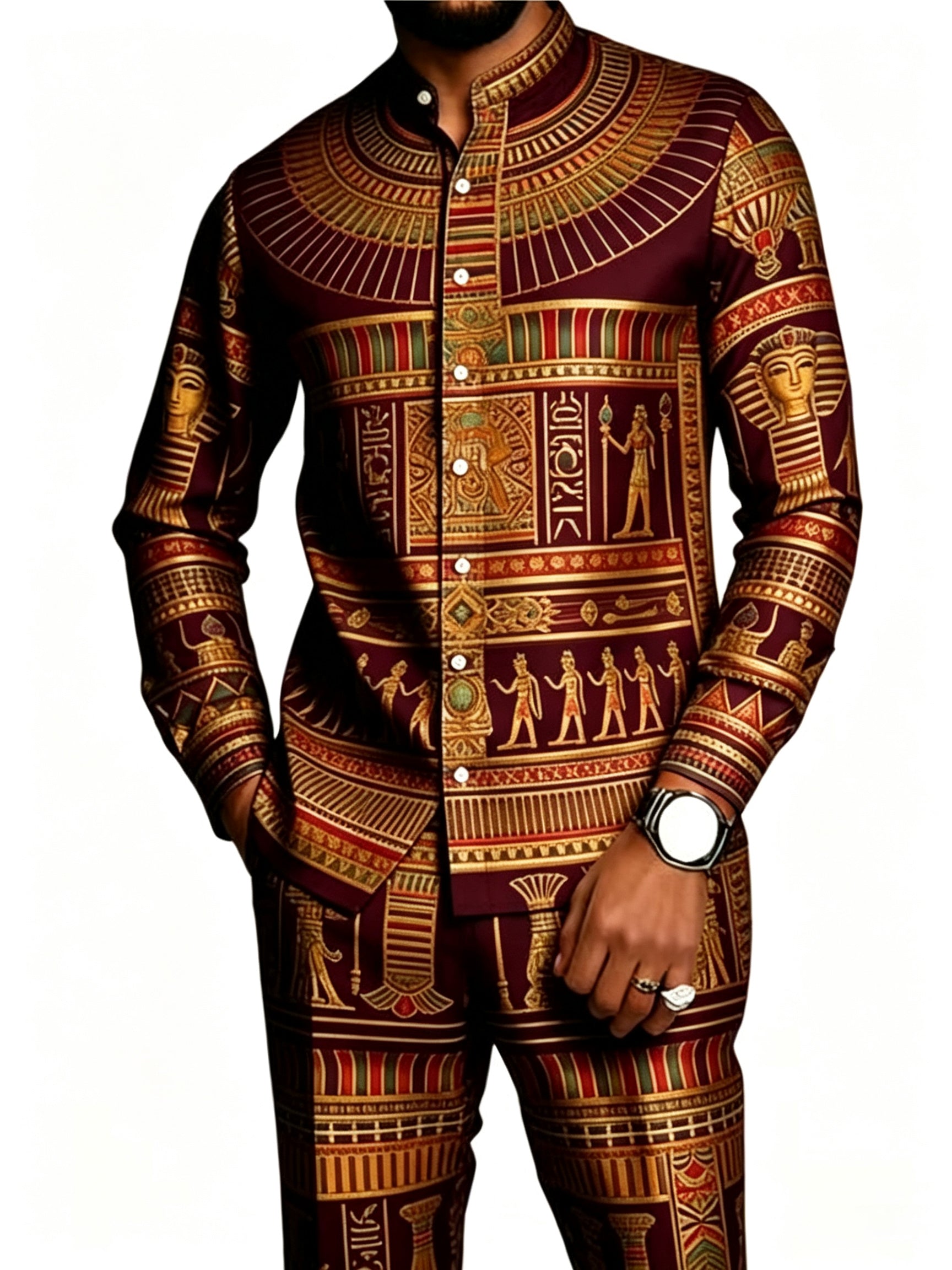 Men's African Print Long Sleeve Shirt and Pants Set
