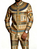 2026 Hot Selling Cross-Border Men's African Ethnic Print Casual Long-Sleeved Trousers Set