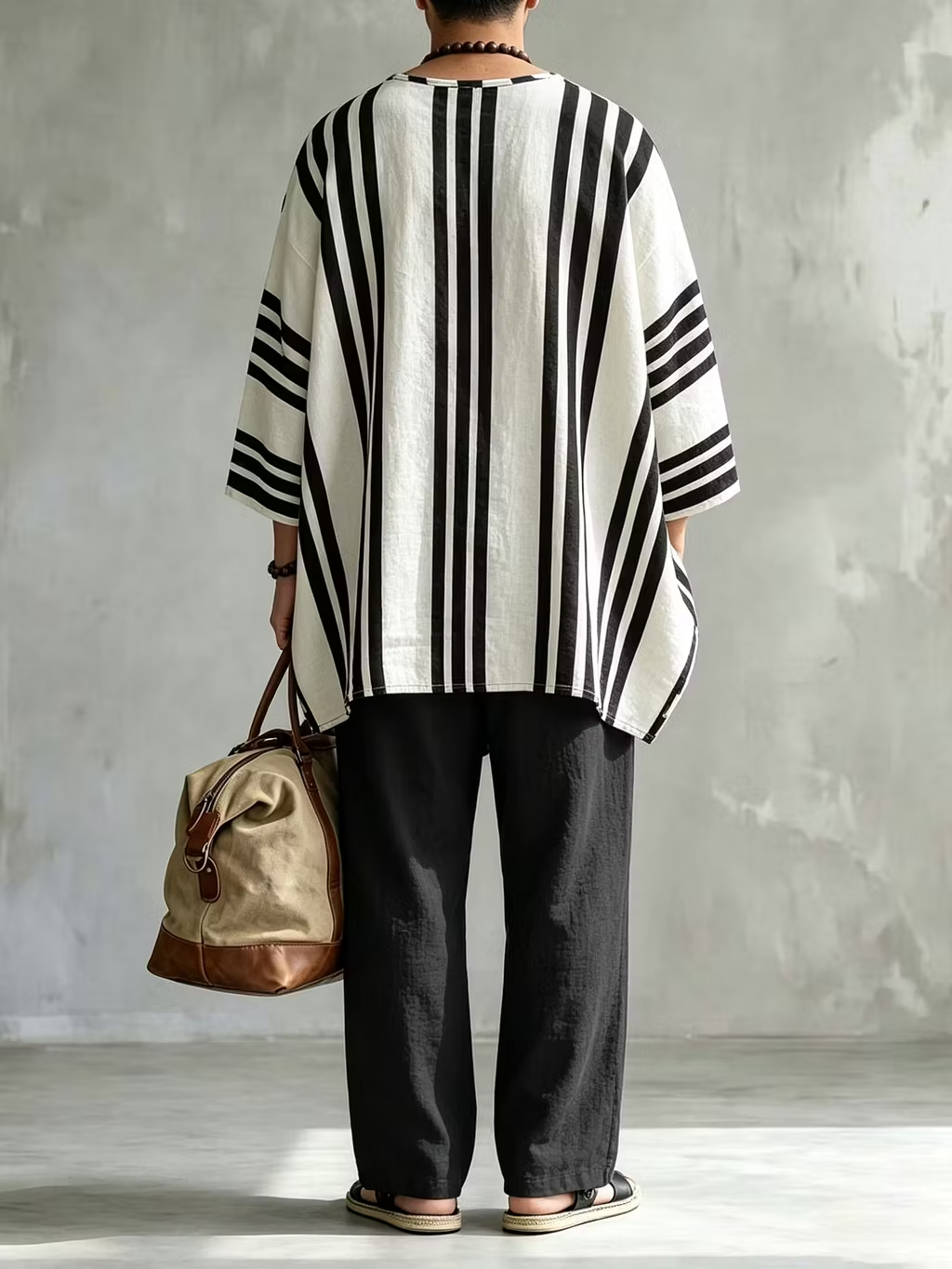 New Men's Spring/Autumn Two-Piece Set: Casual Crew-Neck Top with Abstract Colorful Print and Folded Sleeves—Perfect for Leisure and Vacation.