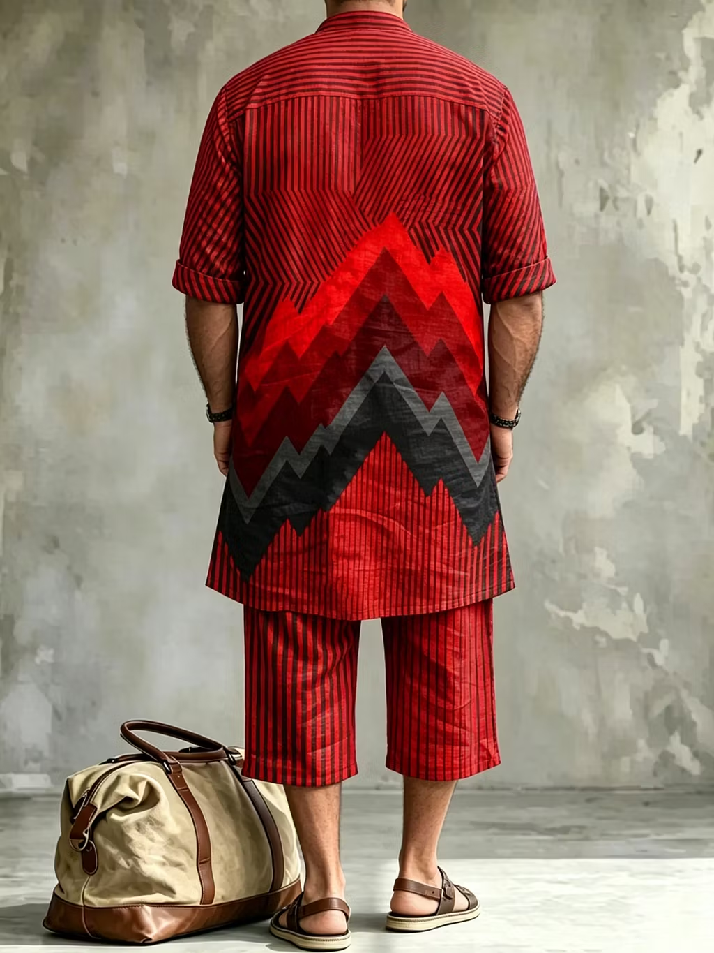 Men's Abstract Print Long Shirt and Cropped Pants Set product image 7