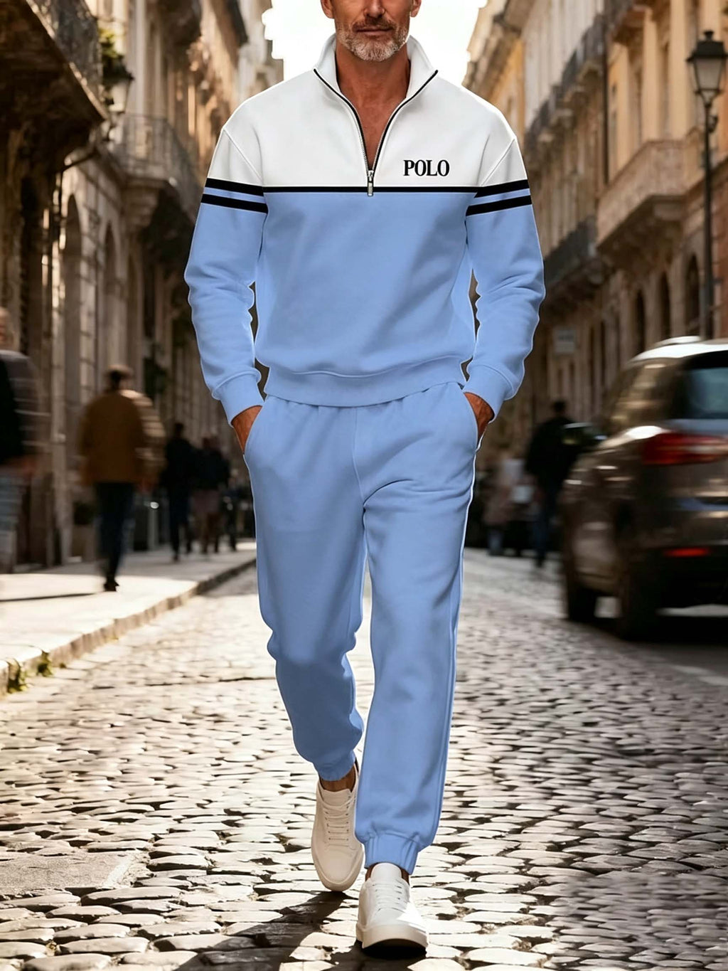 Men's Letter Patch Quarter Zip Tracksuit Set - Casual Pullover & Joggers