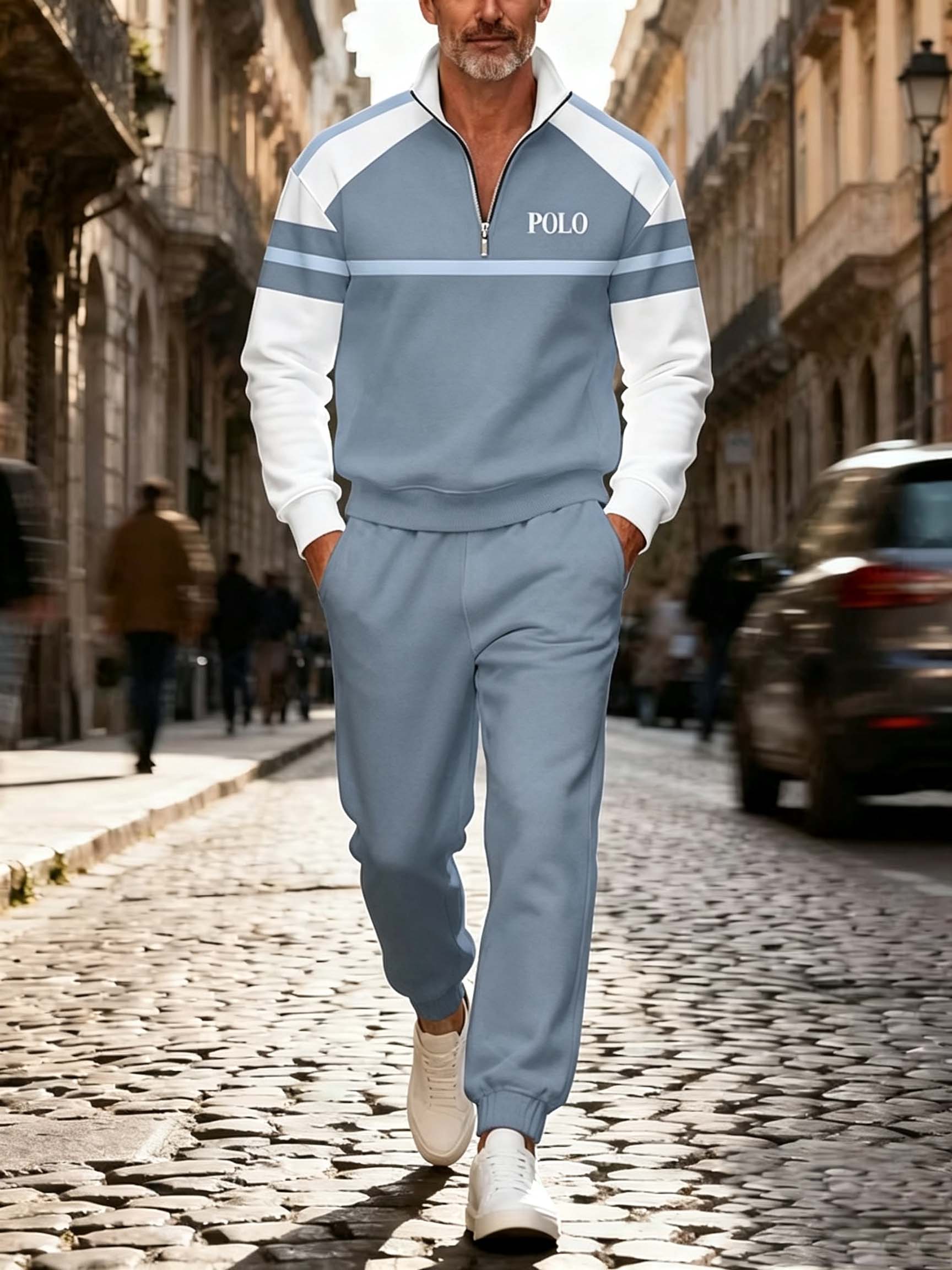 Men's Color Block Quarter-Zip Tracksuit Set