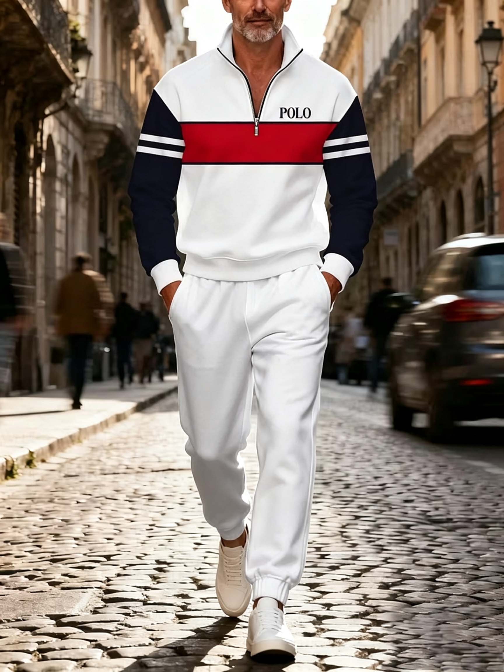 Men's Color Block Quarter-Zip Tracksuit Set