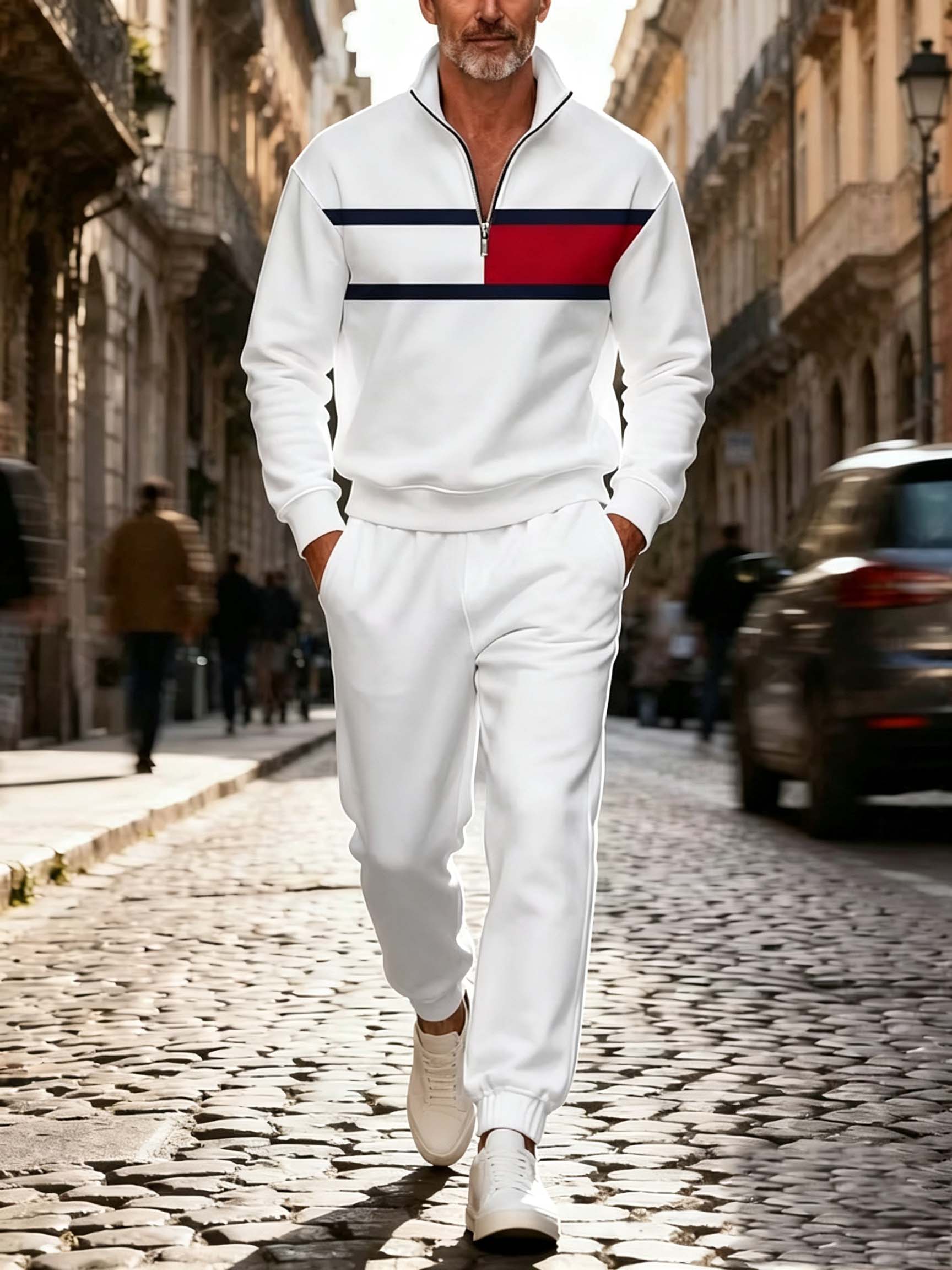 Men's Color Block Quarter-Zip Tracksuit Set
