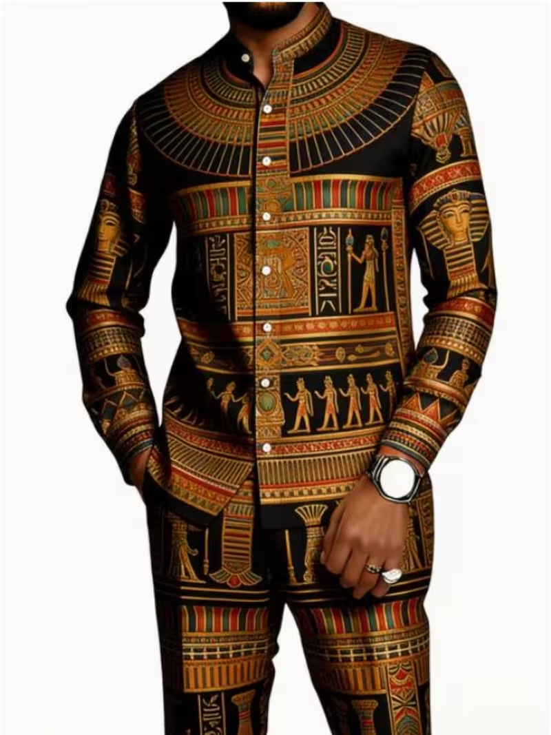 Men's African Print Long Sleeve Shirt and Pants Set