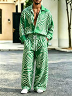 2026 New Men's Casual Printed Long-Sleeve Shirt and Pants Two-Piece Set