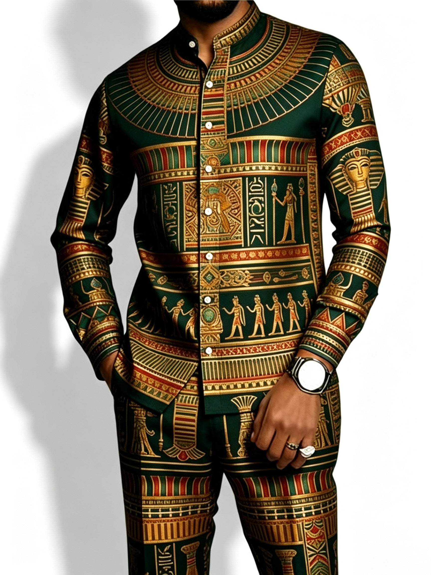 Men's African Print Long Sleeve Shirt and Pants Set