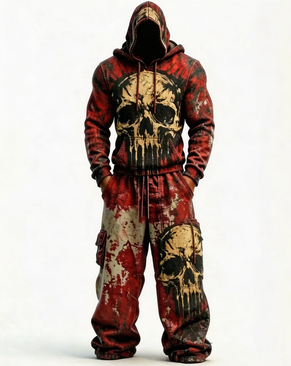 Men's Skull Graphic Hoodie & Sweatpants Set - Halloween Streetwear Outfit