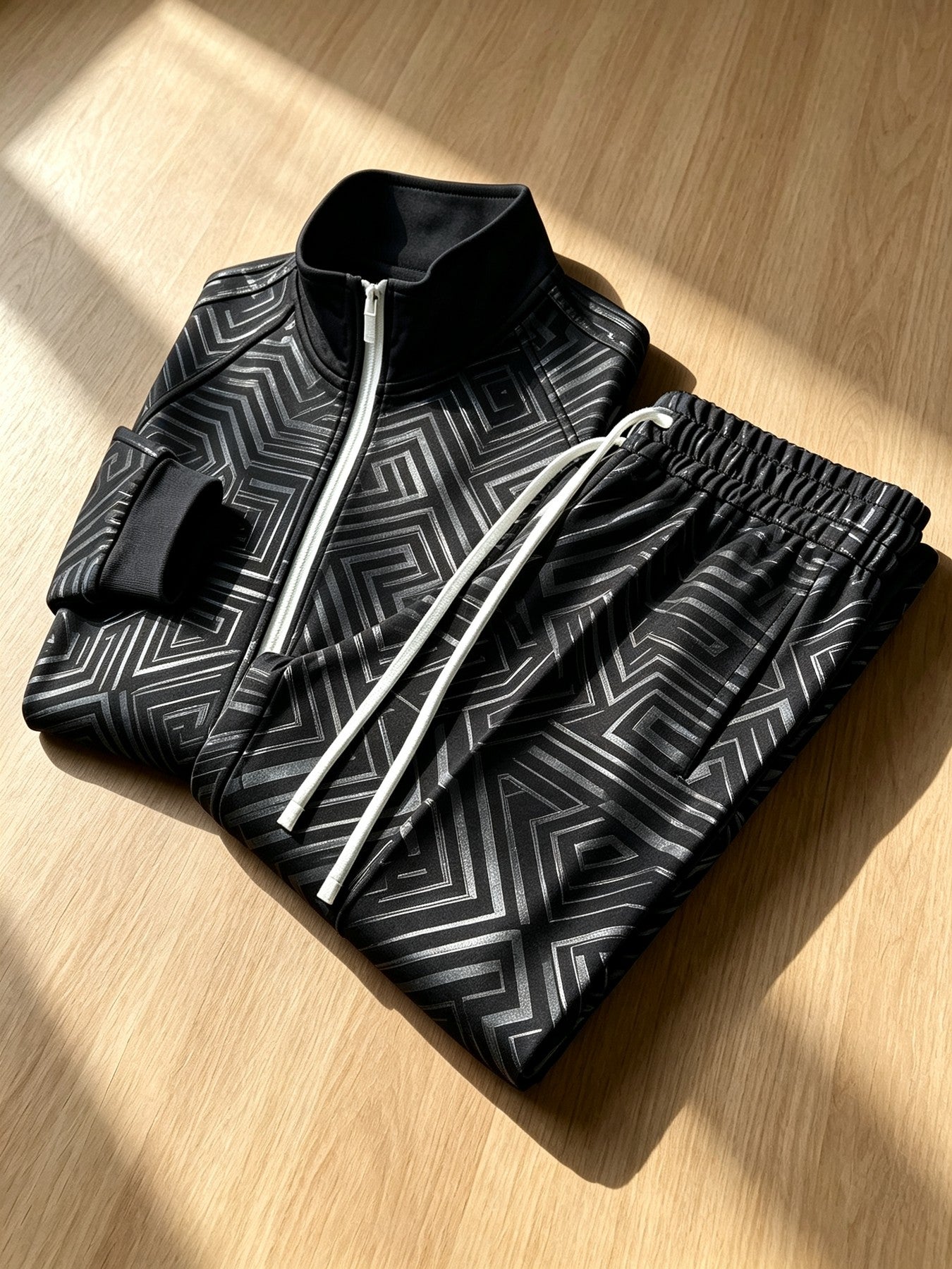 2-Piece Men's Stand Collar Zip-Up Jacket Set. Slim Fit, Soft and Breathable Fabric for All-Day Comfort.