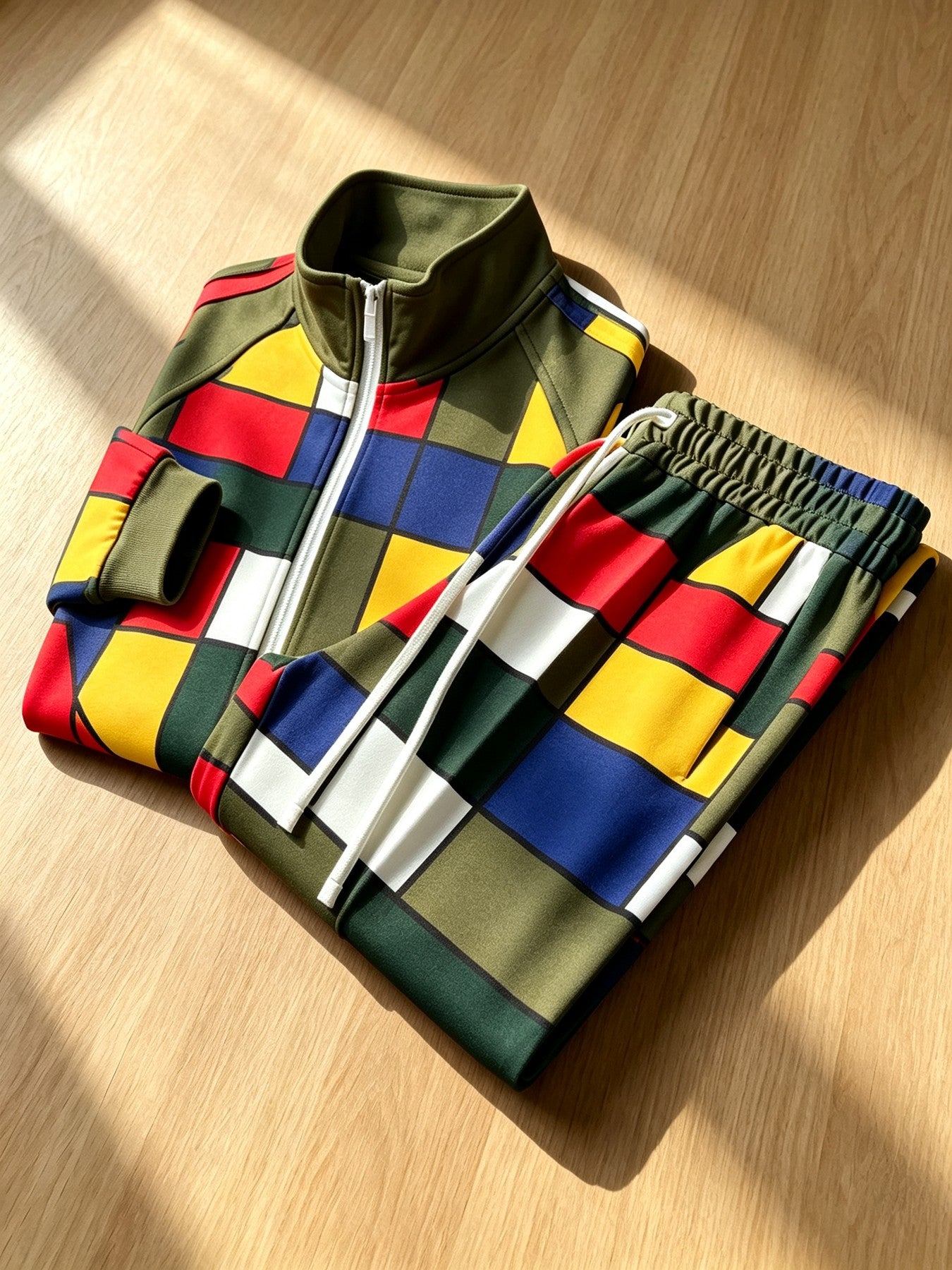 2-Piece Men's Stand Collar Zip-Up Jacket Set. Slim Fit, Soft and Breathable Fabric for All-Day Comfort.