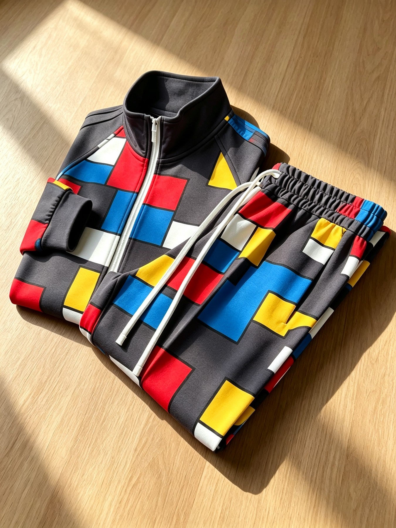 2-Piece Men's Stand Collar Zip-Up Jacket Set. Slim Fit, Soft and Breathable Fabric for All-Day Comfort.