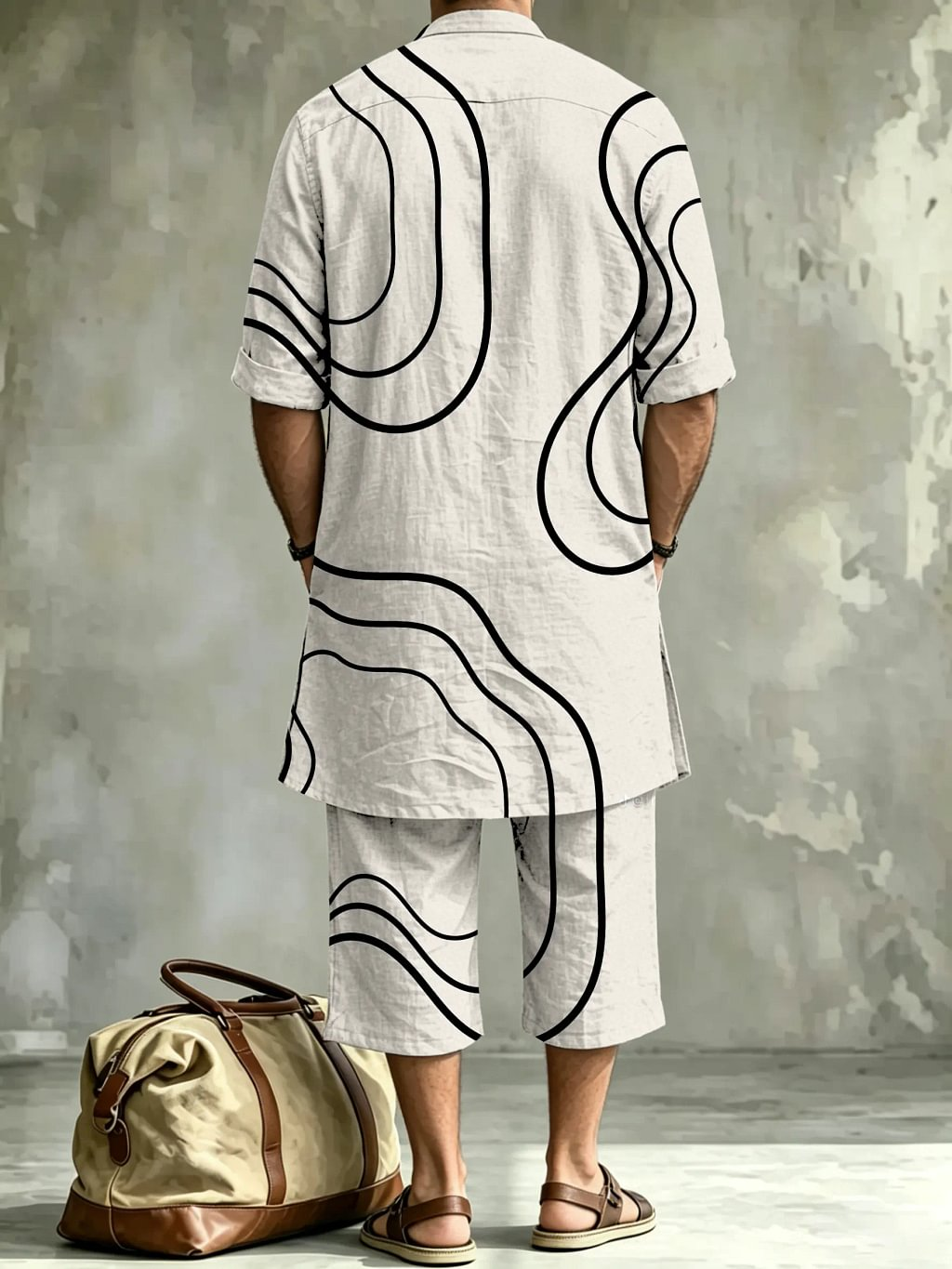 Men's Abstract Print Long Shirt and Cropped Pants Set product image 9