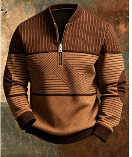 Men's Green Geometric Half-Zip Pullover
