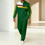 Men's Green Red Zip Up Tracksuit Set - Striped Jacket & Track Pants