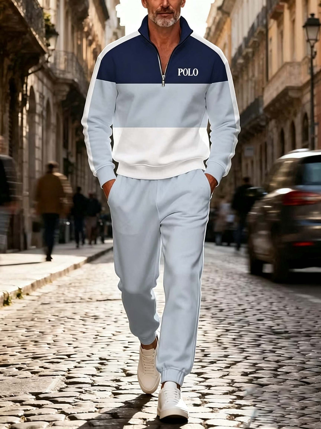 Men's Color Block Quarter-Zip Tracksuit Set