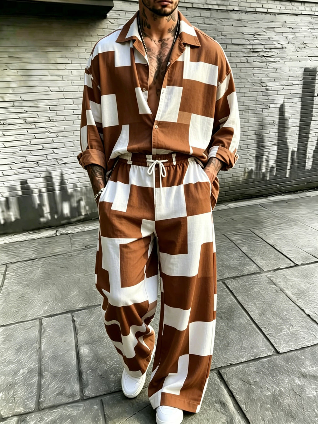 Men's Resort Print Long Sleeve Shirt and Pants Set product image 4