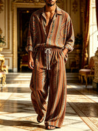 2026 New Men's Casual Printed Long-Sleeve Shirt and Pants Two-Piece Set