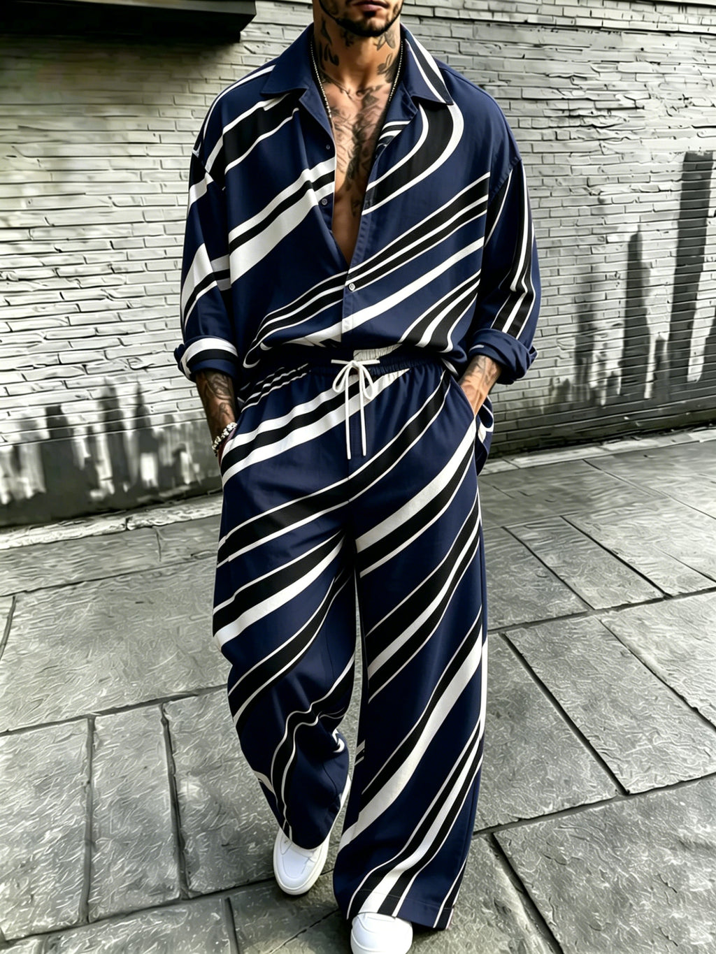 Men's Irregular Print Long Sleeve Shirt and Pants Set product image 4