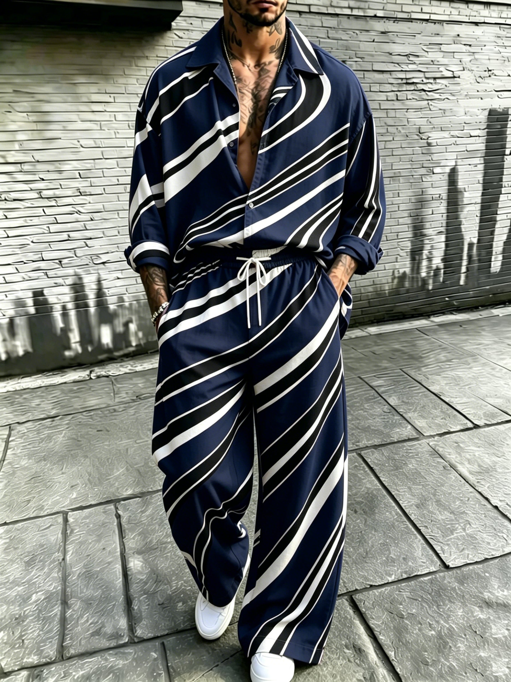 Men's Irregular Print Long Sleeve Shirt and Pants Set product image 4