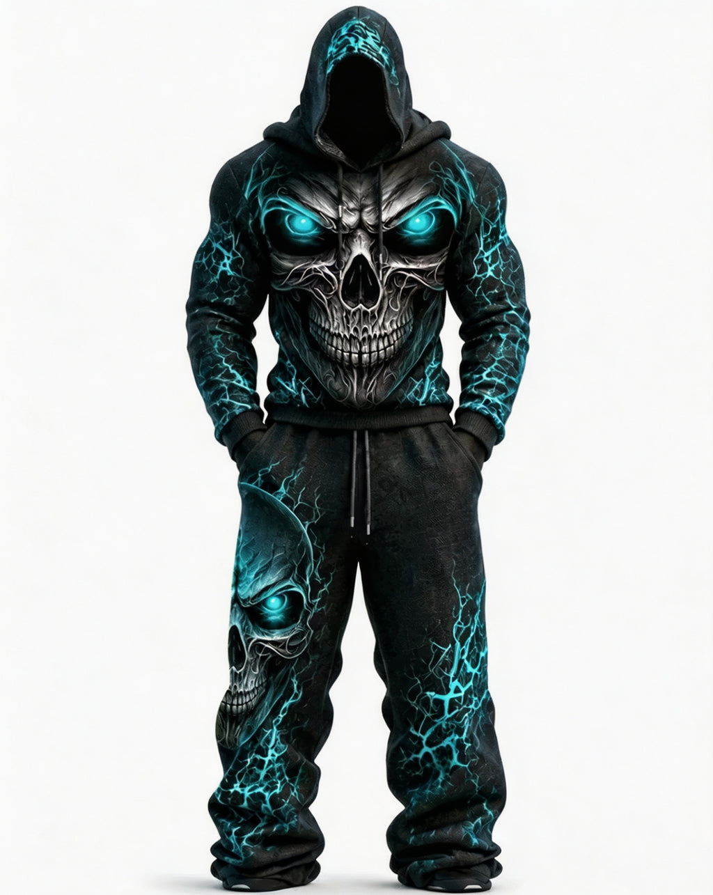 Men's Skull Graphic Hoodie & Sweatpants Set - Halloween Streetwear Outfit