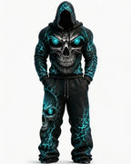 Men's Skull Graphic Hoodie & Sweatpants Set - Halloween Streetwear Outfit
