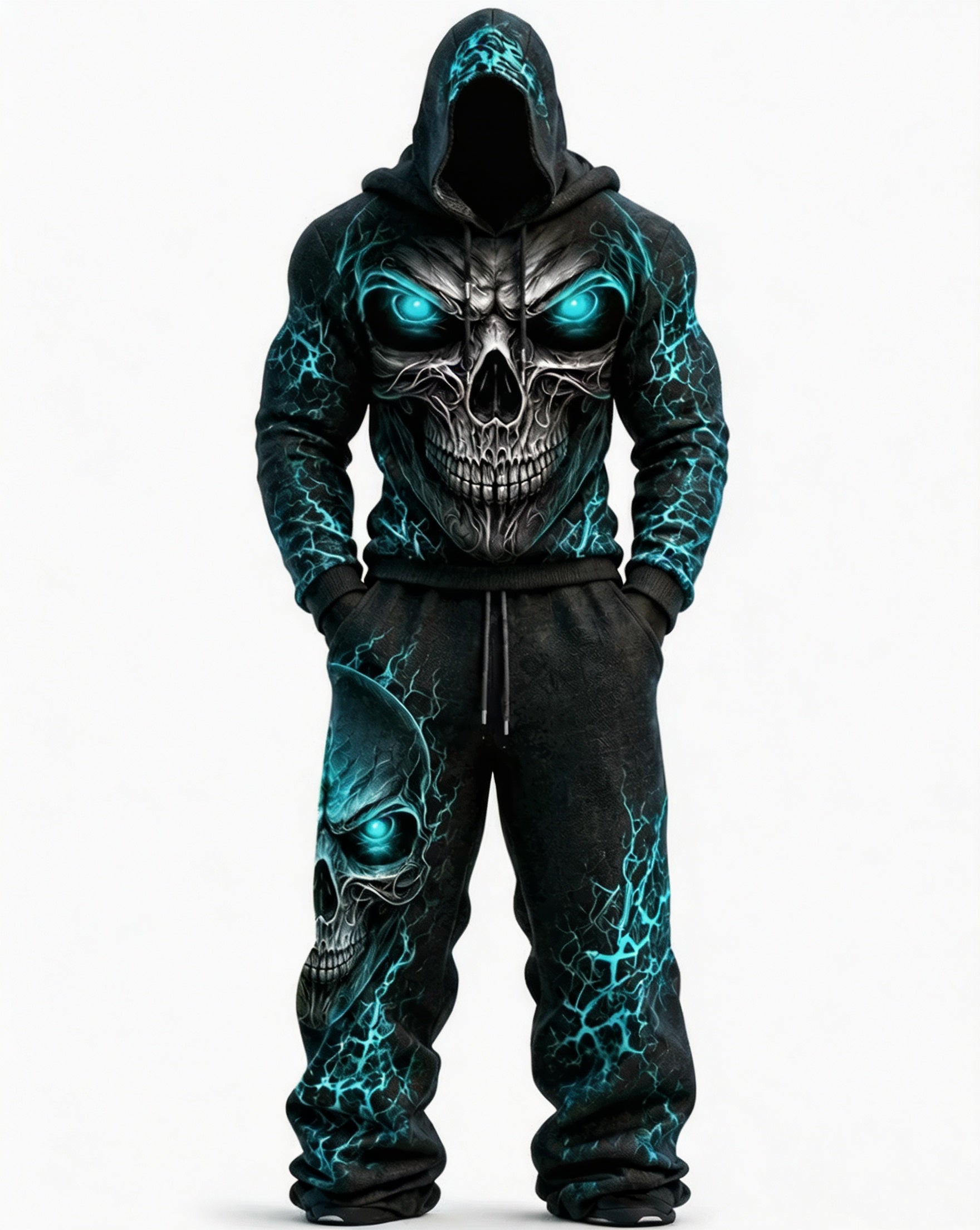 Men's Skull Graphic Hoodie & Sweatpants Set - Halloween Streetwear Outfit