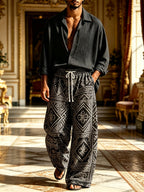 2026 New Men's Casual Printed Long-Sleeve Shirt and Pants Two-Piece Set