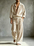 2026 New Men's Casual Printed Long-Sleeve Shirt and Pants Two-Piece Set