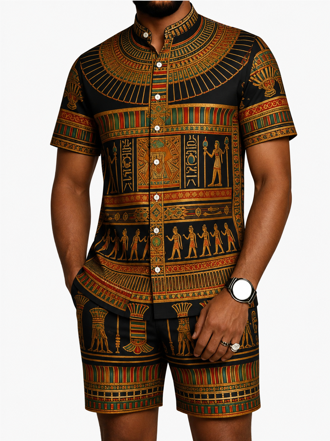 Men's African Print Short Sleeve Shirt and Pants Set
